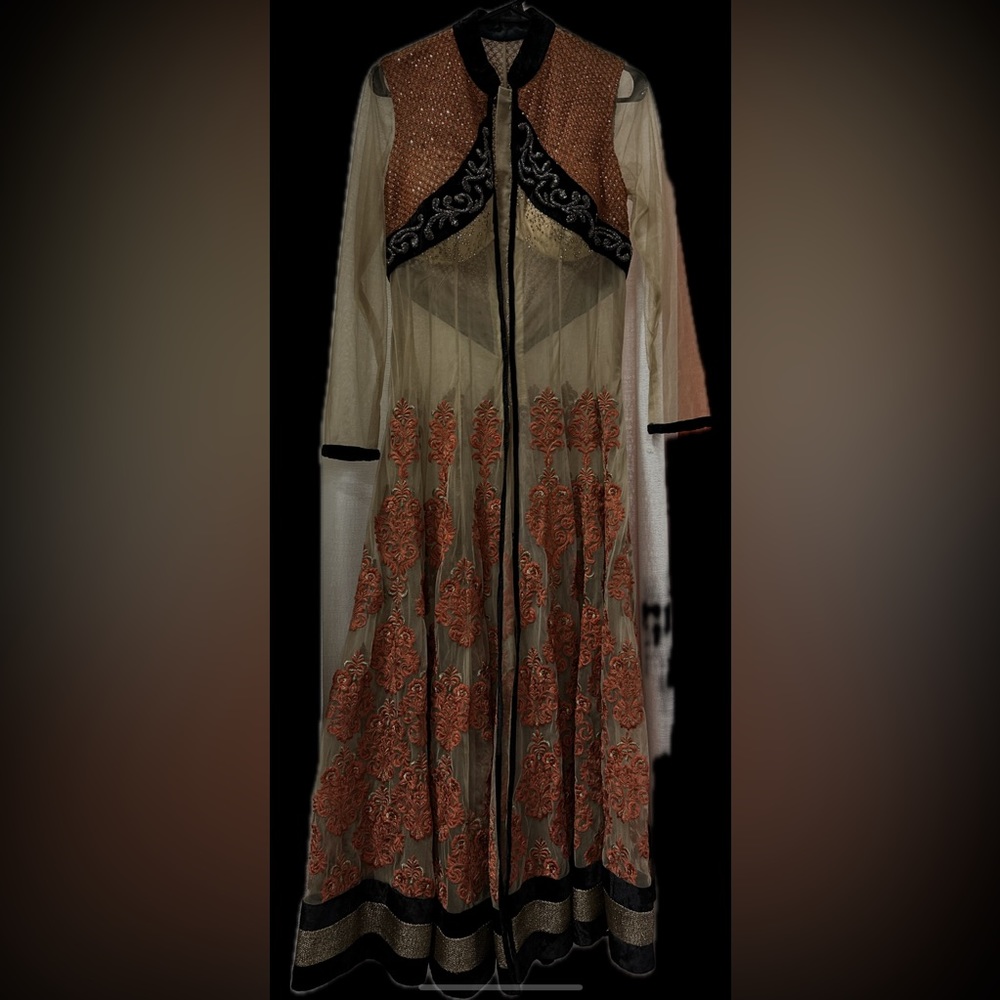 Frontier Velvet and Net Handwork Embroidery Long Ethnic Jacket
